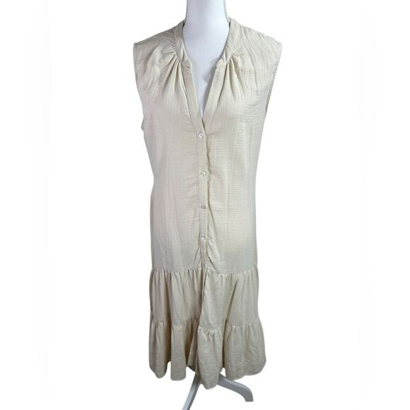 DREW Anthropologie Josephine Cream Tiered Hi Lo Button Up Dress Size L - Picture 3 of 11